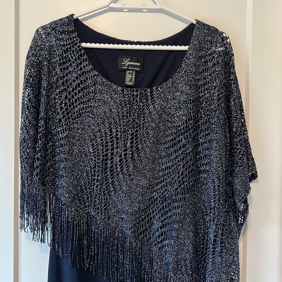 Navy Bodycon with Attached Sparkly Overlay - Picture 2 of 4